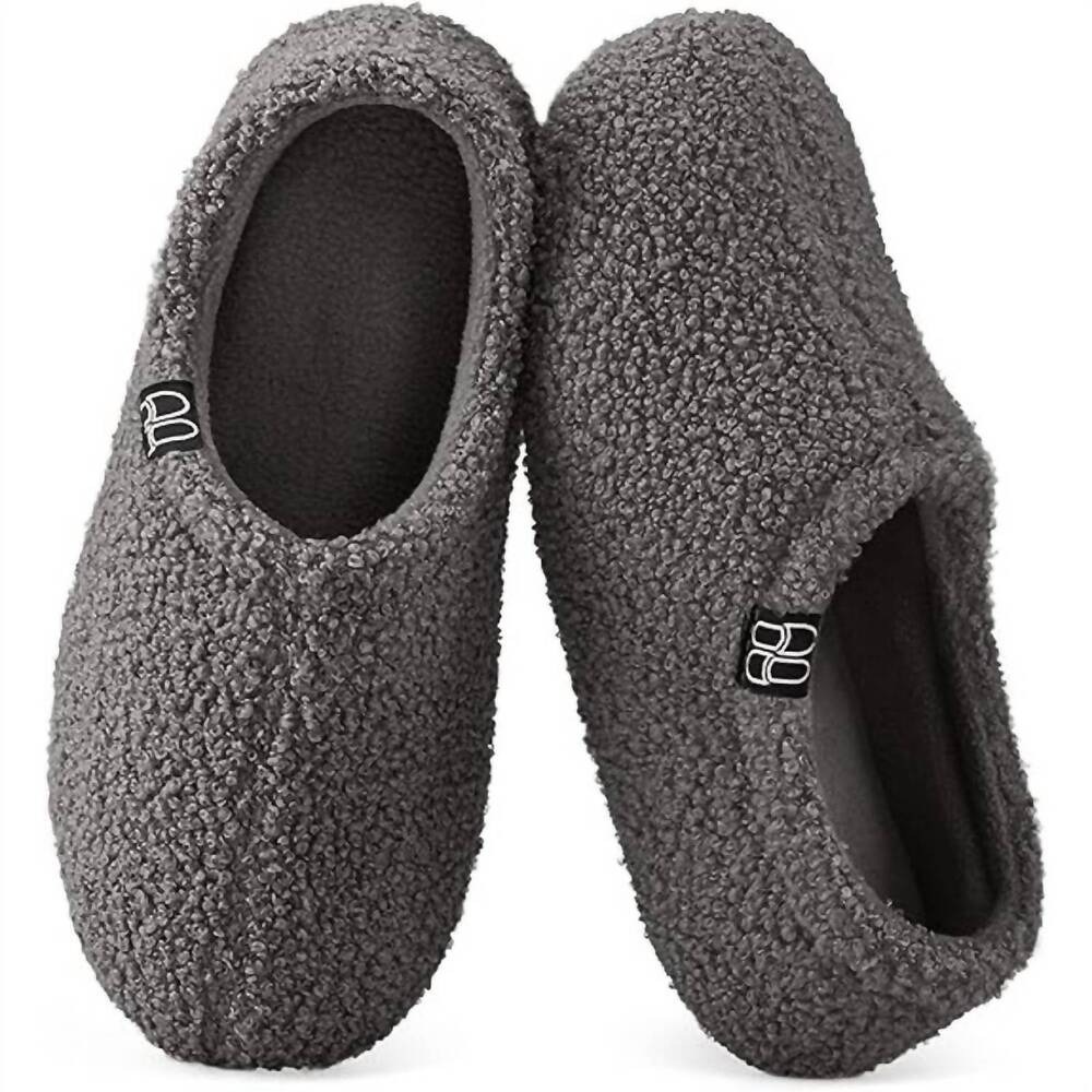 NEW HOME TOP women's fuzzy curly fur house slippers in gray